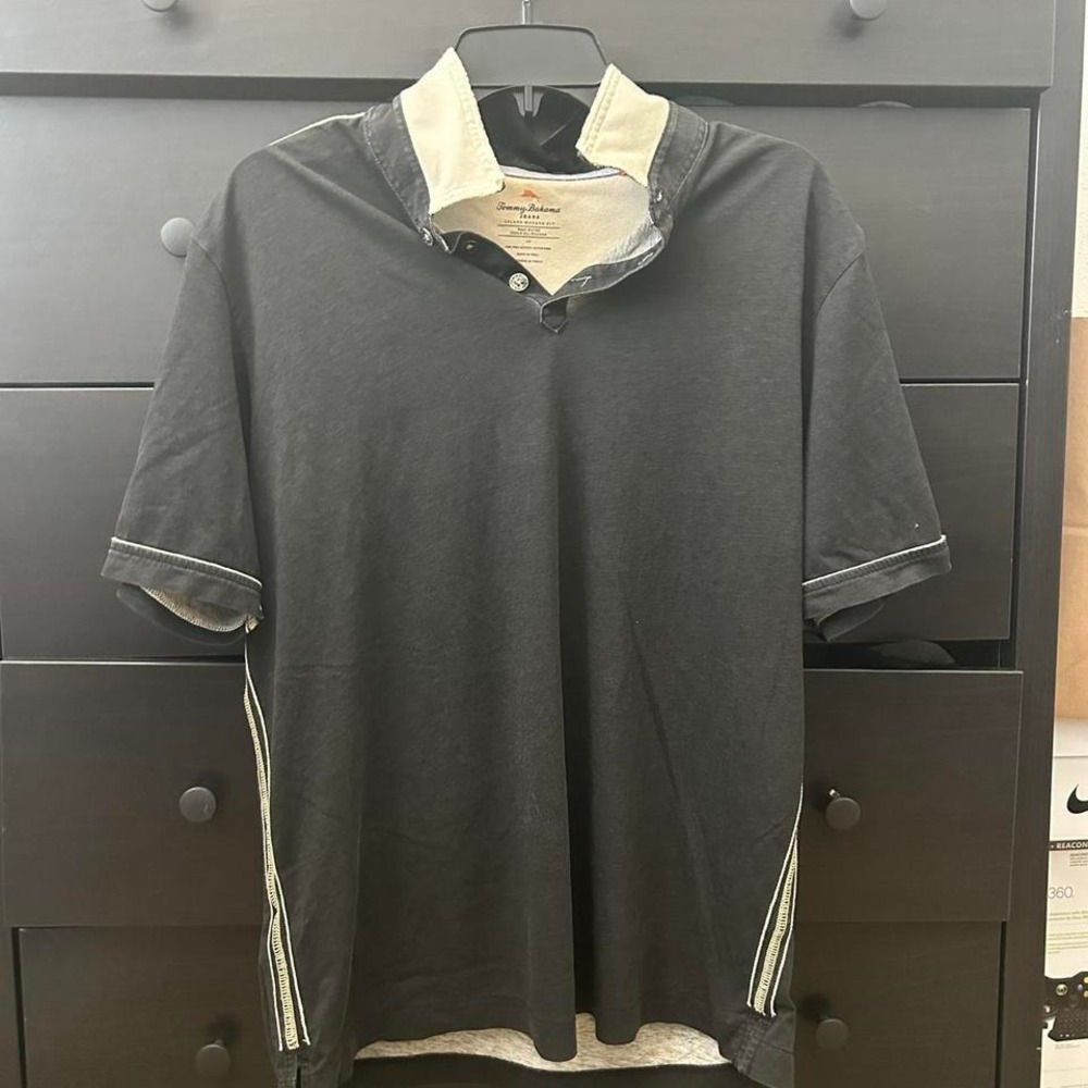Tommy Bahama black polo shirt with white accents Size L